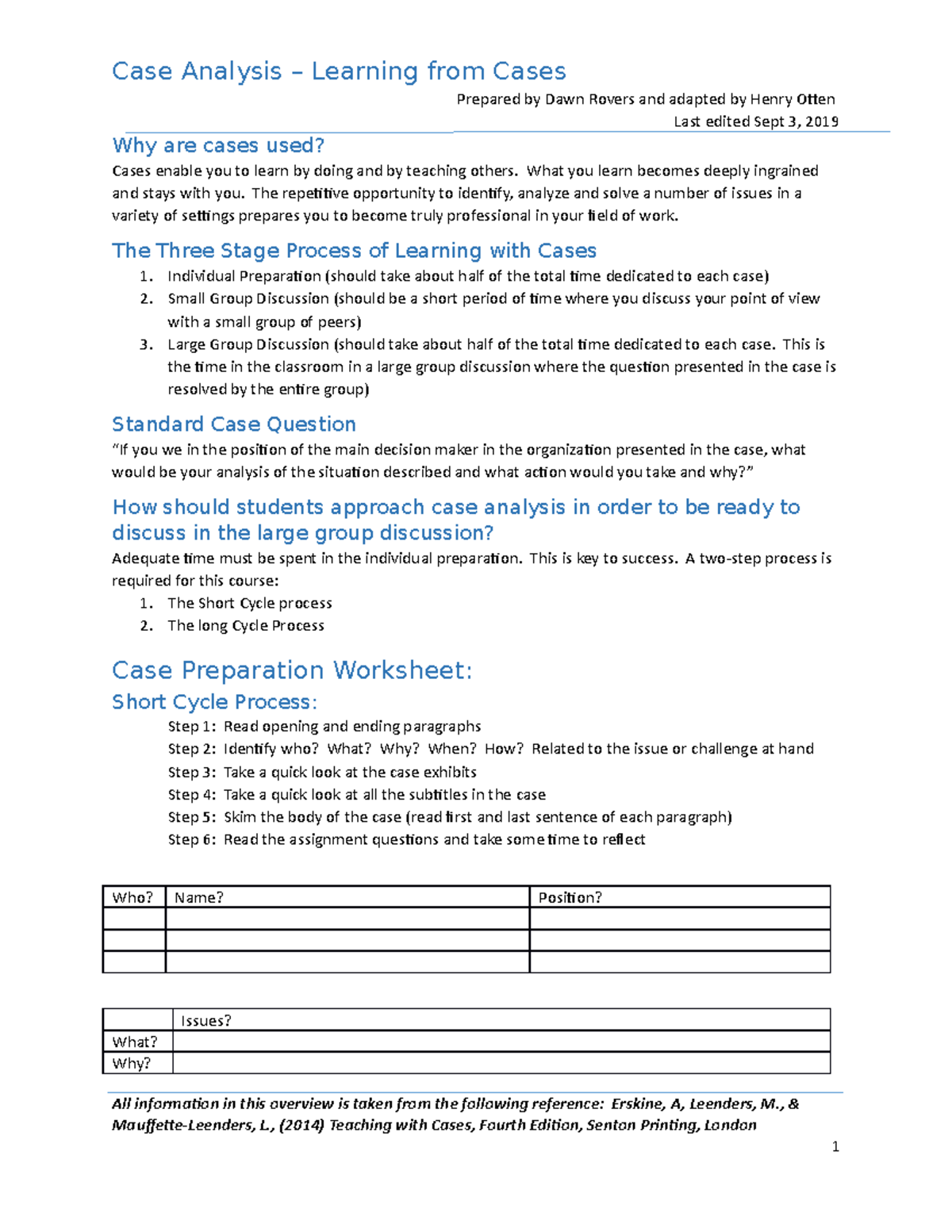 Case Analysis Overview F2022 - Prepared by Dawn Rovers and adapted by ...