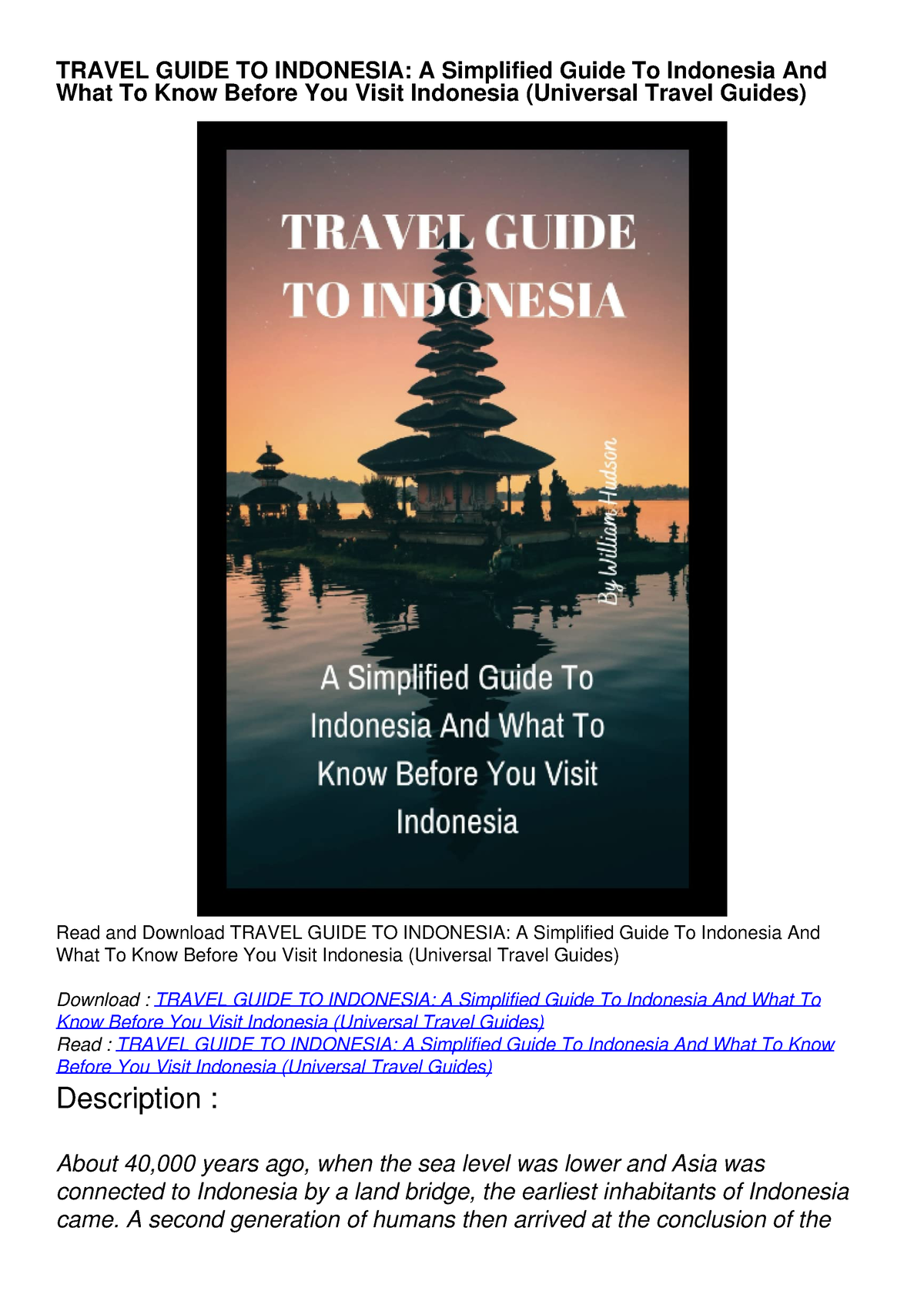 PDF/READ TRAVEL GUIDE TO INDONESIA: A Simplified Guide To Indonesia And