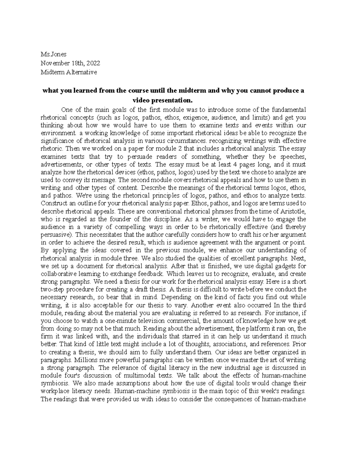 Assignment 4.2 Midterm Alternative - Ms November 18th, 2022 Midterm ...