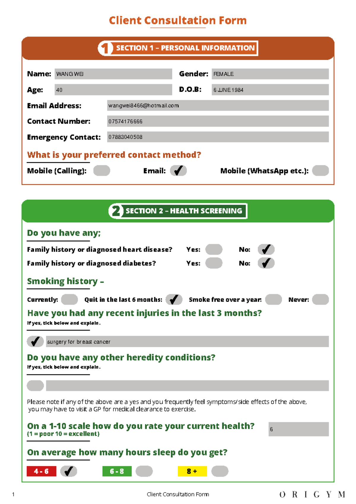 Client Consultation Form GYM - Client Consultation Form SECTION 1 ...