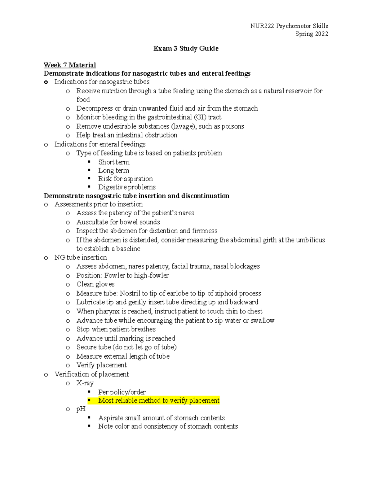 Exam 3 study guide nur222 - Spring 2022 Exam 3 Study Guide Week 7 ...