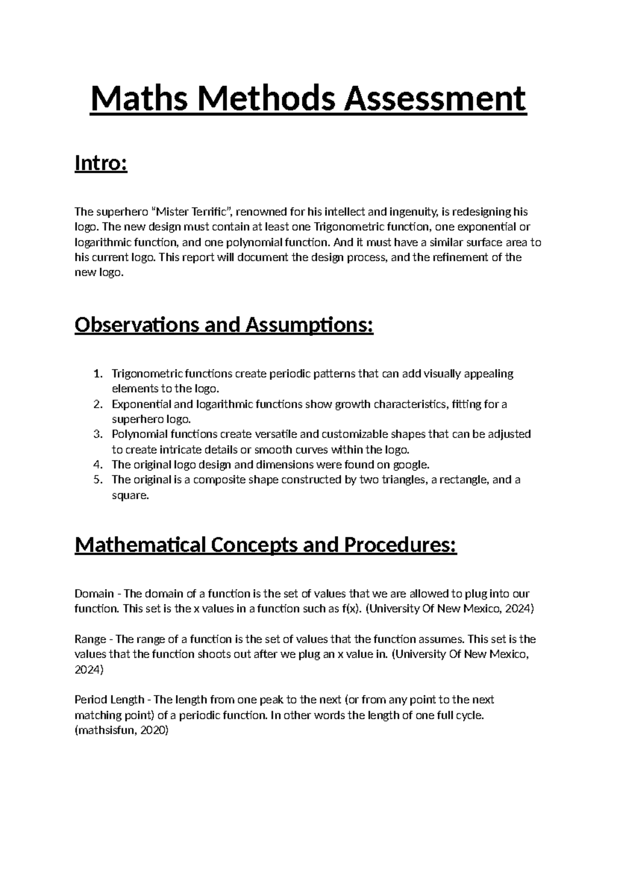 Maths Methods Assessment - Maths Methods Assessment Intro: The ...