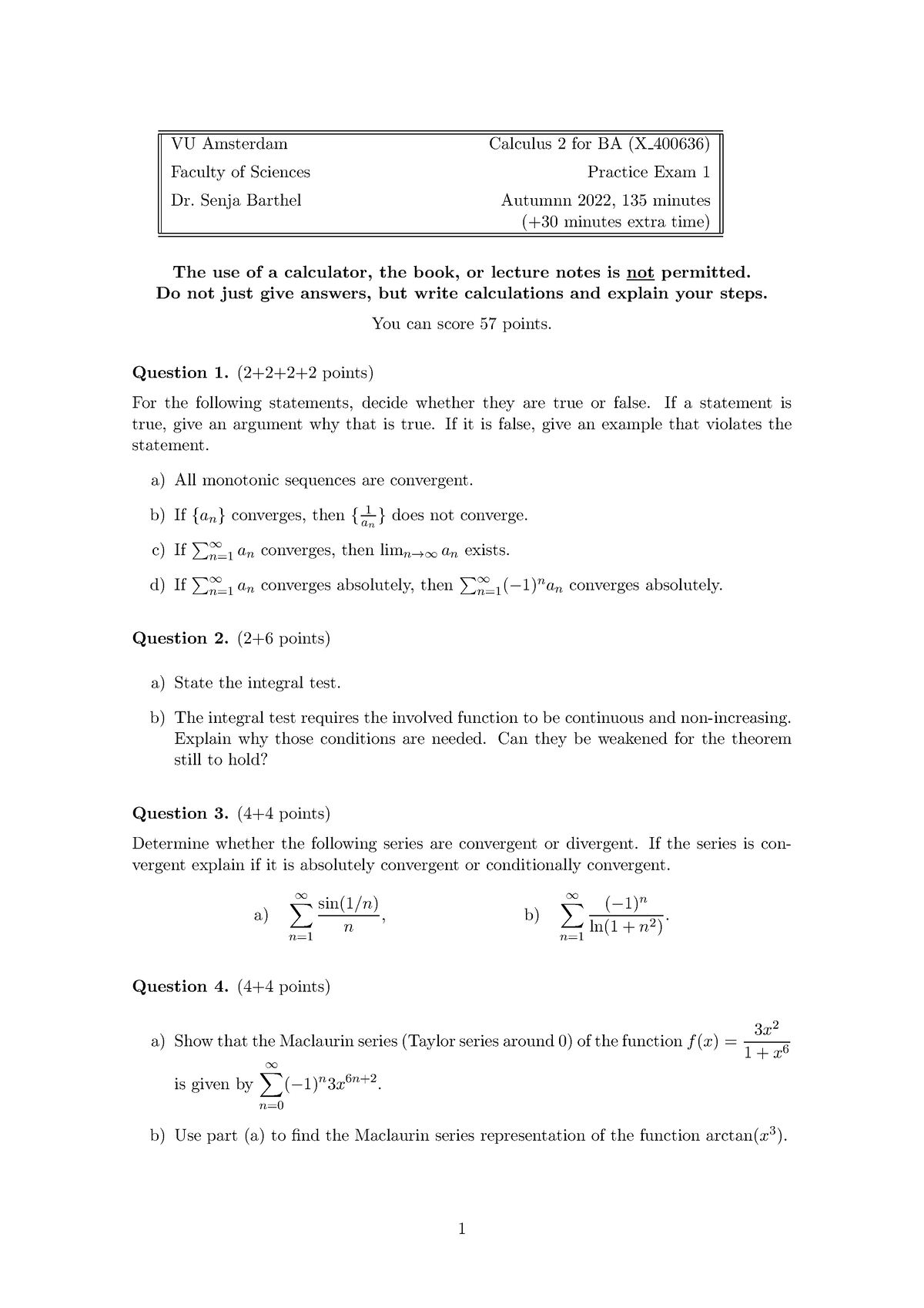 Calculus 2BA first practice exam Questions - VU Amsterdam Calculus 2 ...