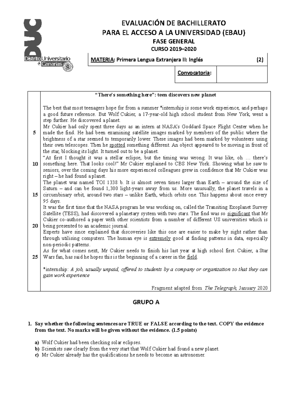 Ingles Ebau Sep 2020 Examen De Inglés Ebau 2020 Para El Acceso A La