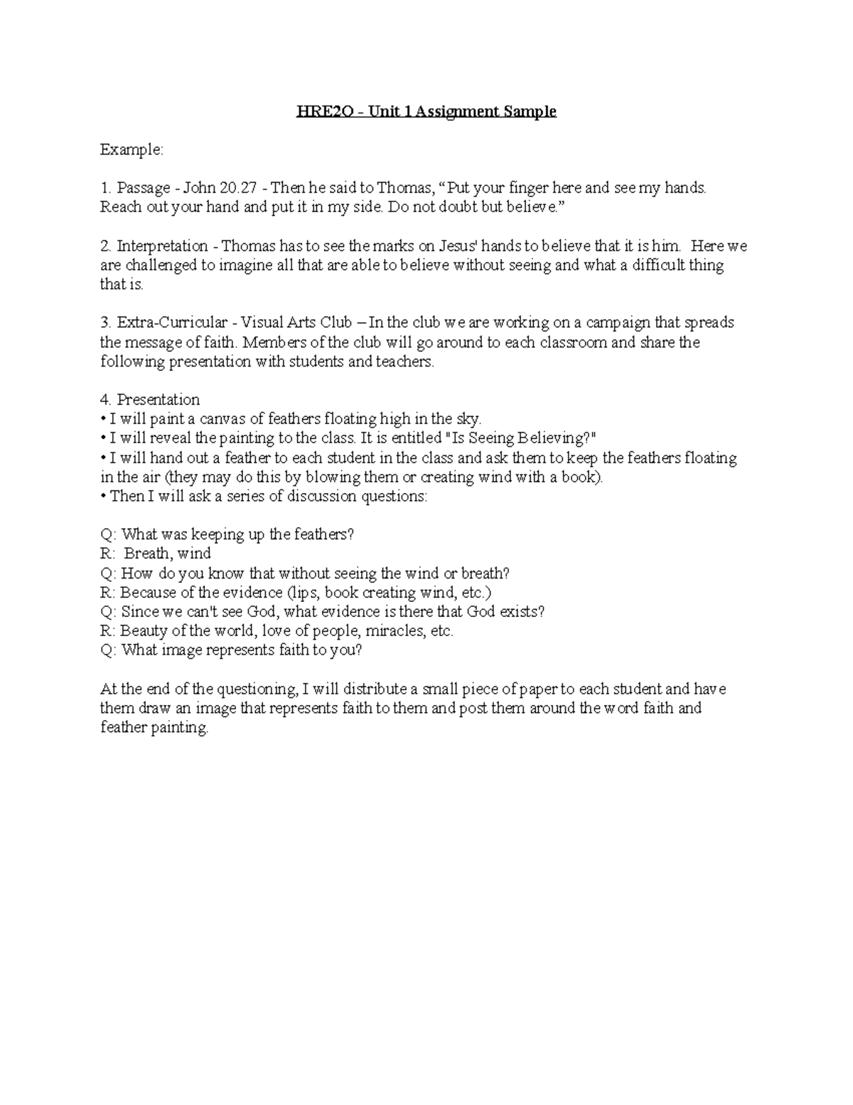 HRE2O - Unit 1 - Scripture Summative Assignment Sample - ENG4U - Studocu