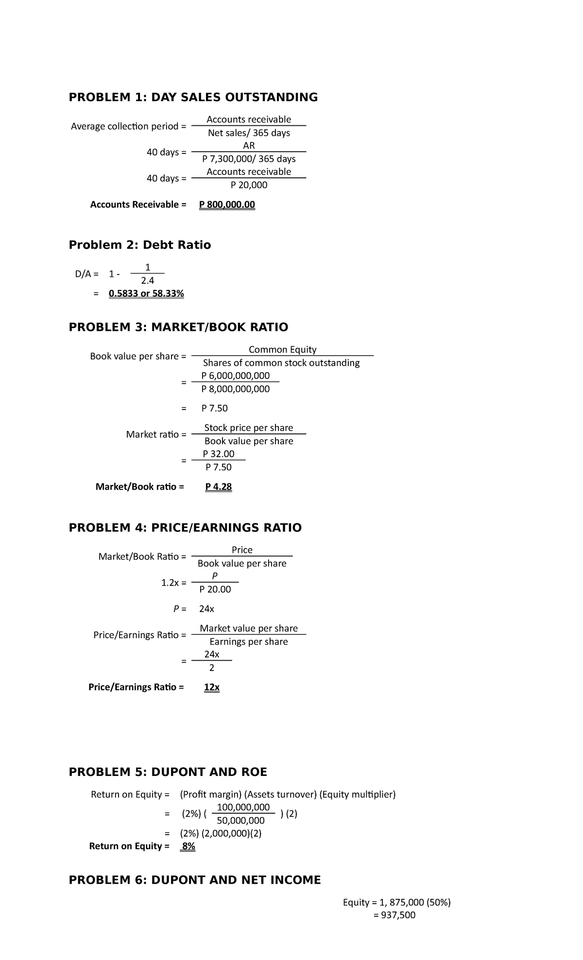 Chapter 6 Problem Solving - PROBLEM 1: DAY SALES OUTSTANDING Average ...