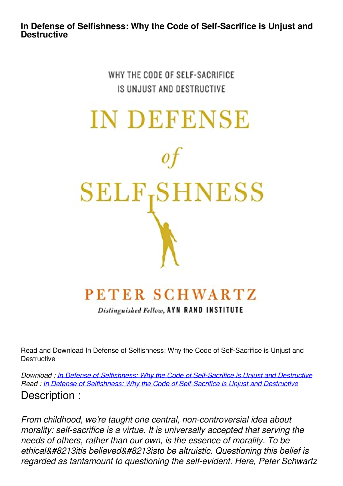 [PDF READ ONLINE] In Defense of Selfishness: Why the Code of Self ...