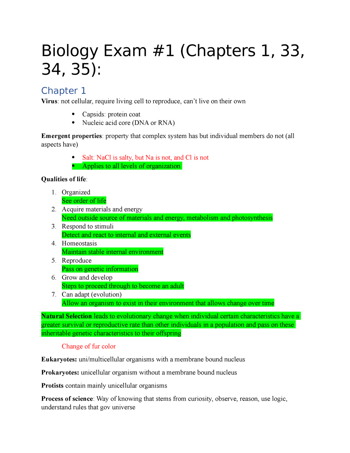 Bio exam 1 study guide Biology Exam 1 (Chapters 1, 33, 34, 35