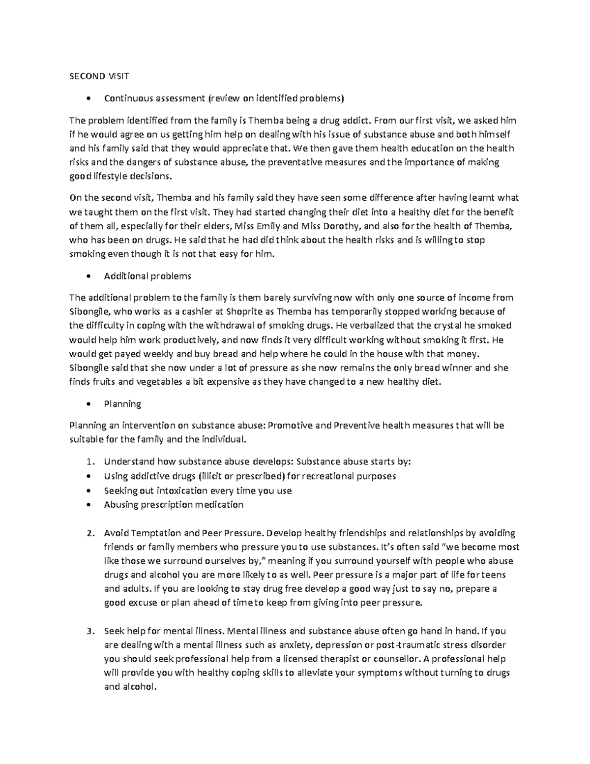 Second Visit - assignment - SECOND VISIT Continuous assessment (review ...