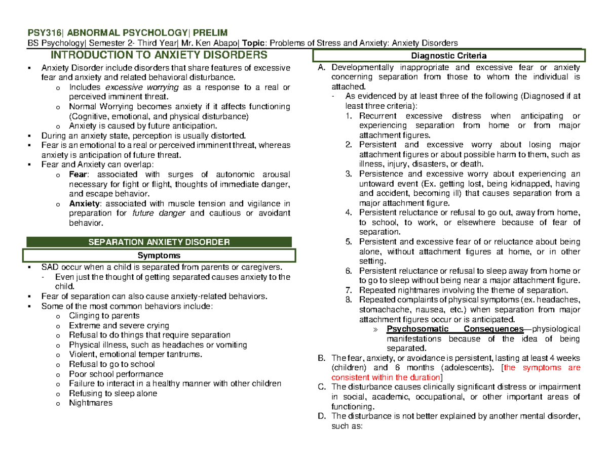 Introduction To Anxiety Disorders - BS Psychology| Semester 2- Third ...