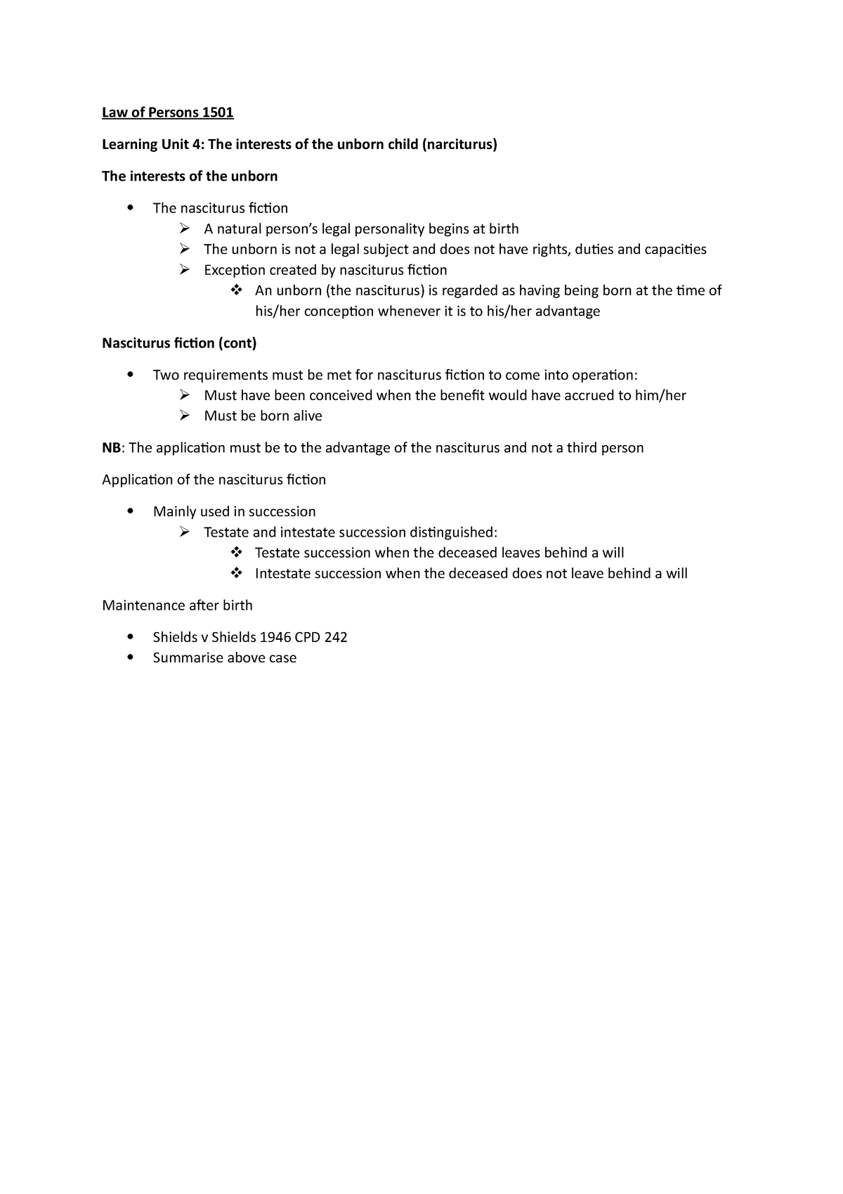 Law Of Persons 1501 - N/A - Law Of Persons 1501 Learning Unit 4: The ...