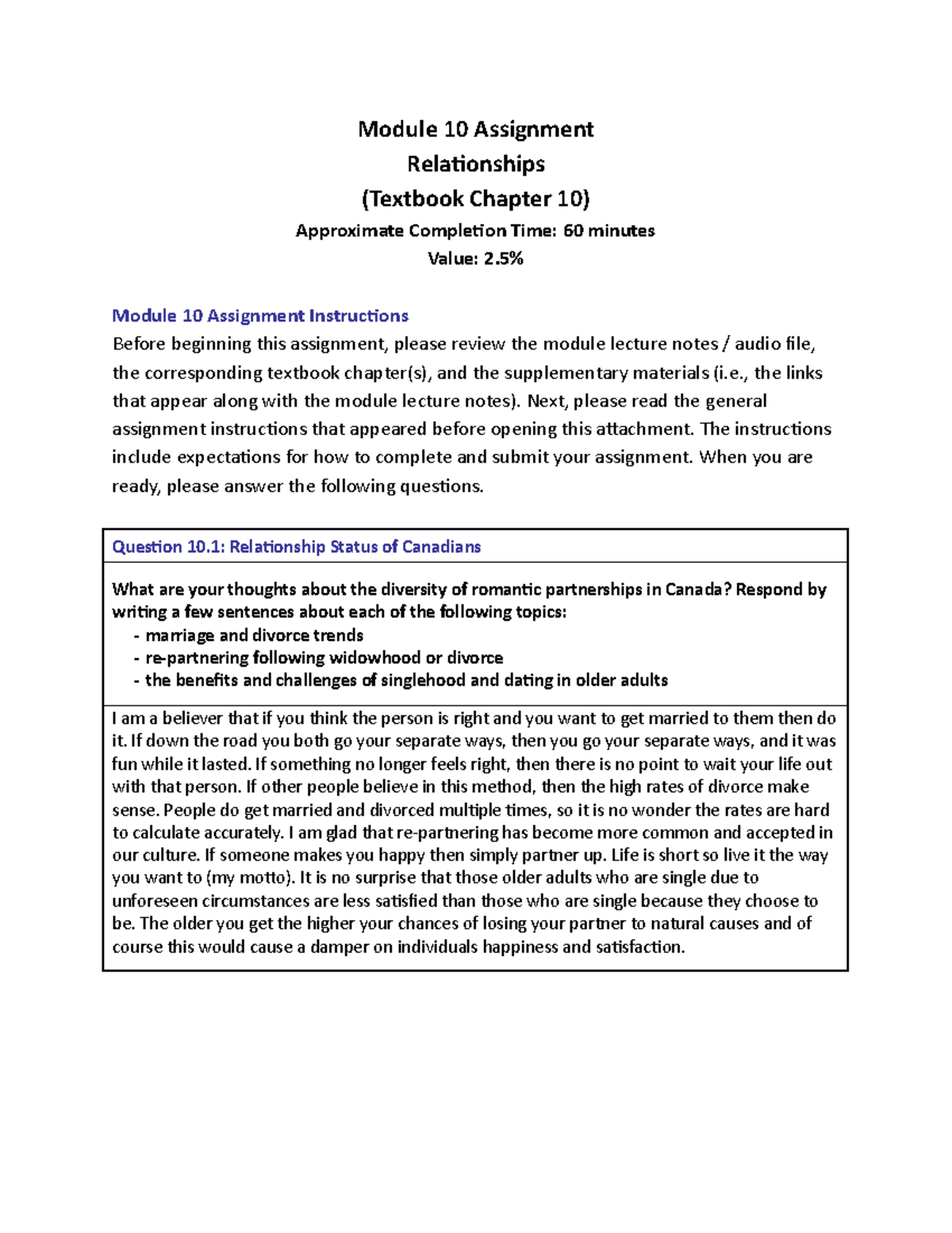 Module 10 Assignment - Module 10 Assignment Relationships (Textbook ...