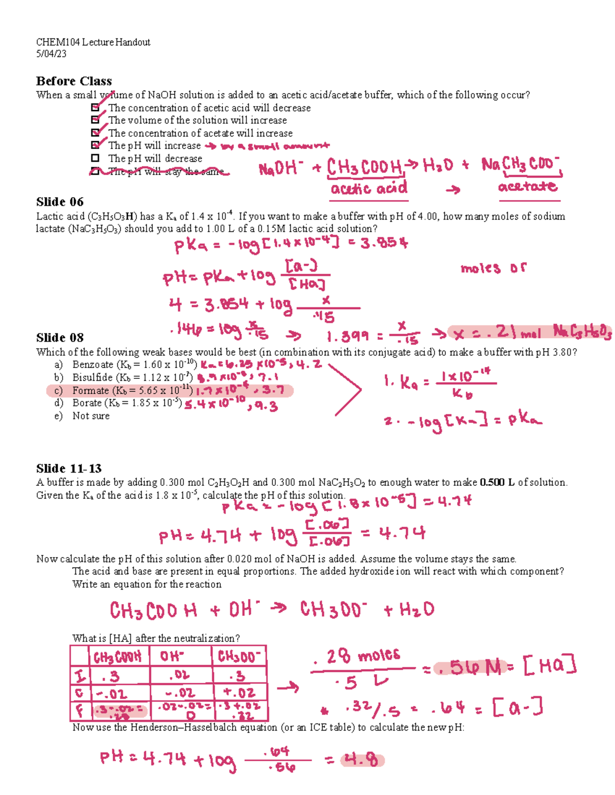 CHEM104 Lecture Note Handout: 5/04 - CHEM104 Lecture Handout 5/04 ...