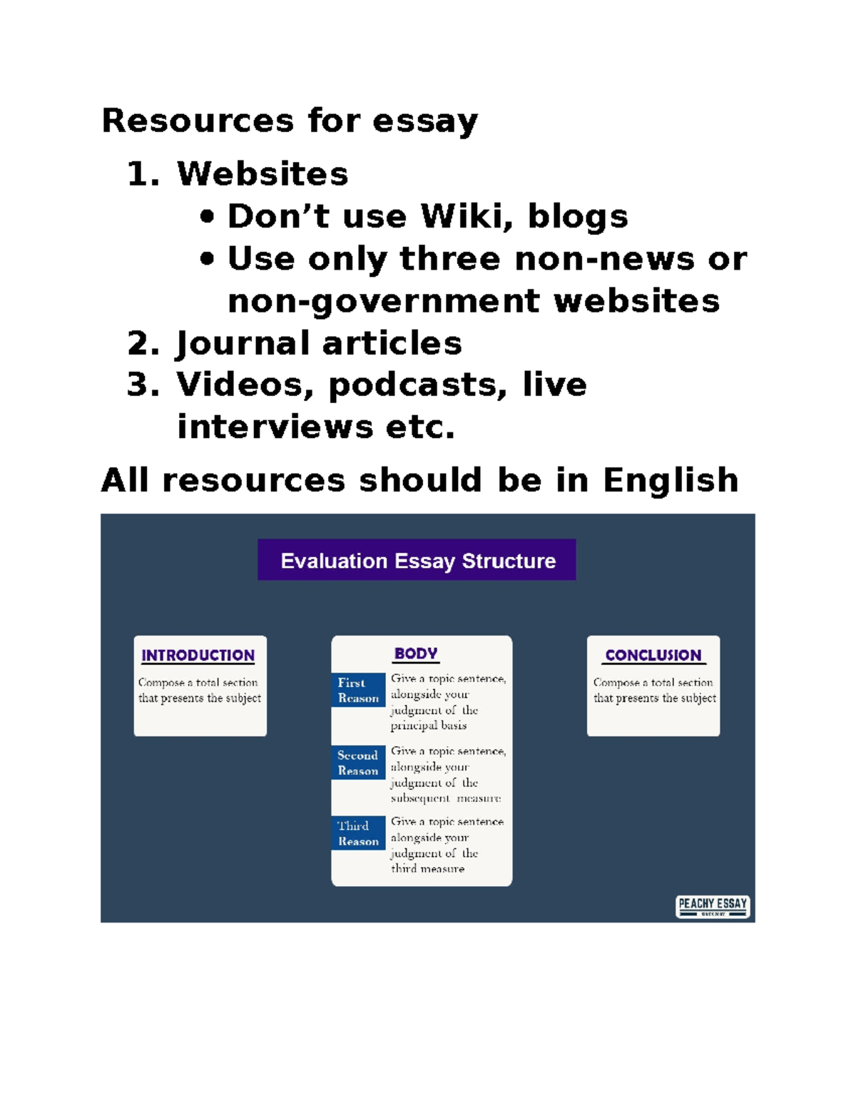 Resources for essay and evaluative structure - Eng. 2 - Resources for ...