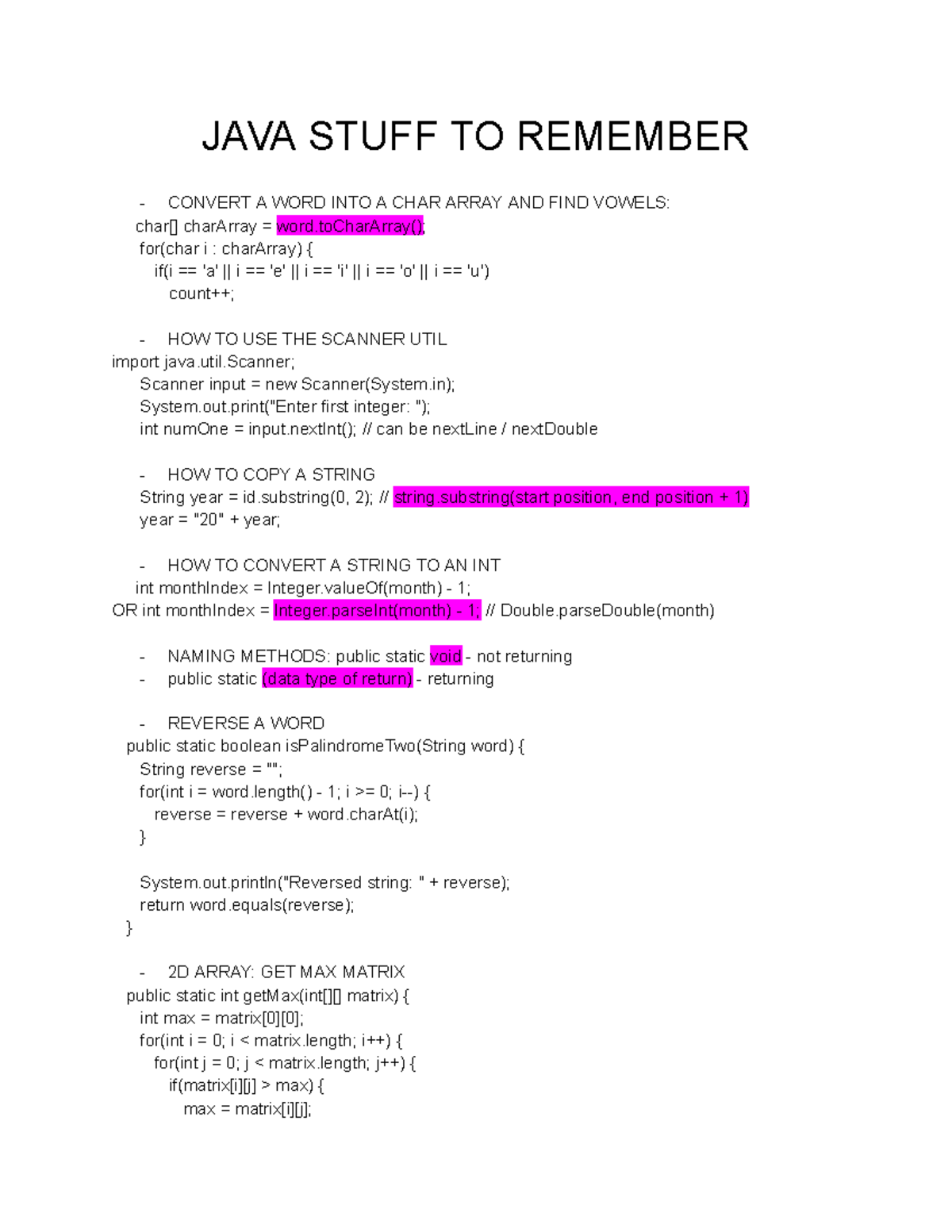 JAVA Stuff TO Remember - A.M - JAVA STUFF TO REMEMBER - CONVERT A WORD ...