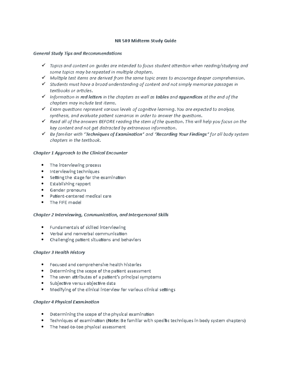 Midterm Study Guide Health Assessment - NR 509 Midterm Study Guide ...
