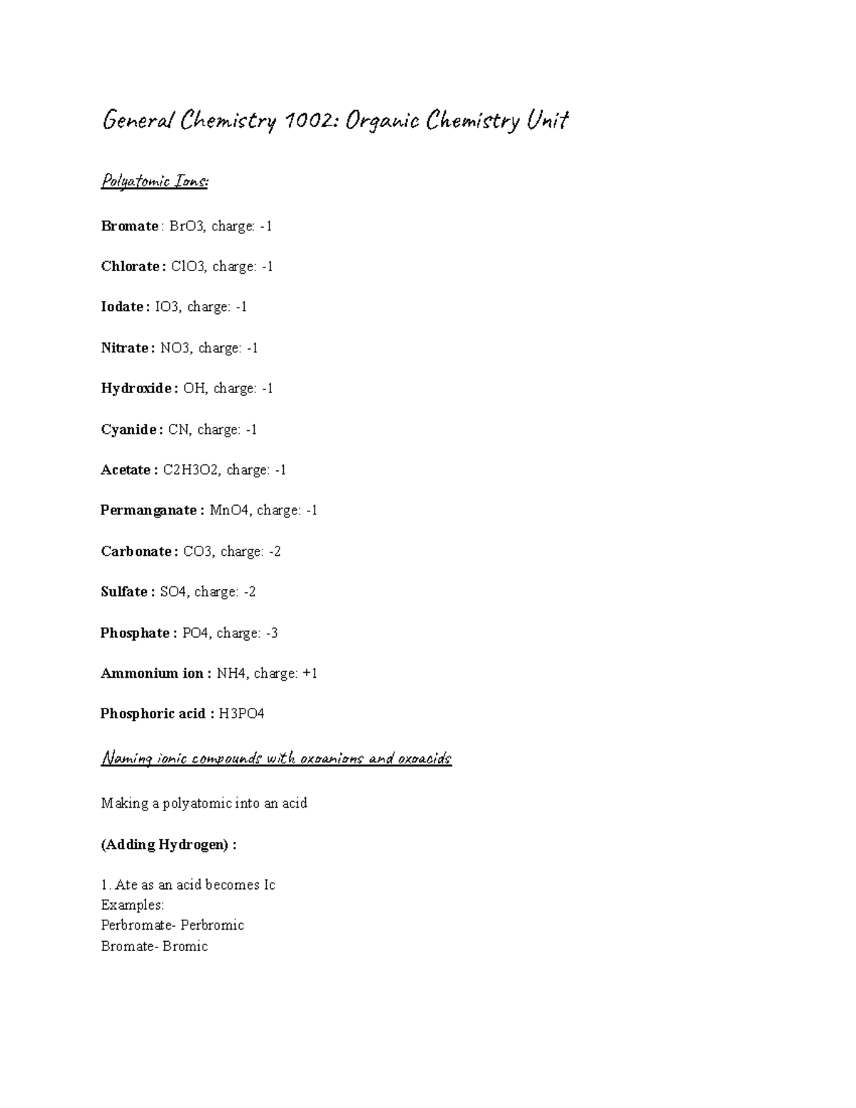 Organic Chemistry Notes - Gen Chet 1002: Orac Cisy Ui Polmi Is: Bromate ...