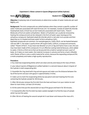 EXP+4+-+Stoichiometry - Experiment 4: Limiting Reactants, Theoretical ...