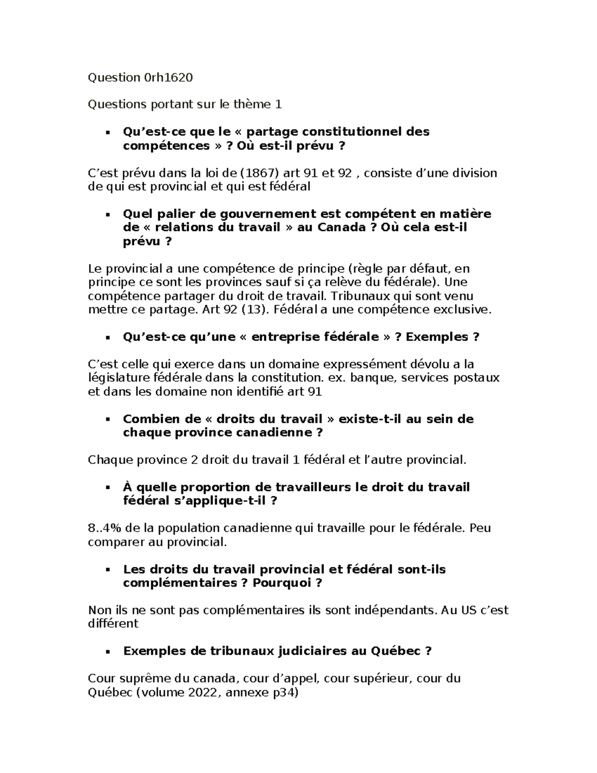 Question 0rh1620 - Question 0rh Questions portant sur le thème 1 Qu’est ...
