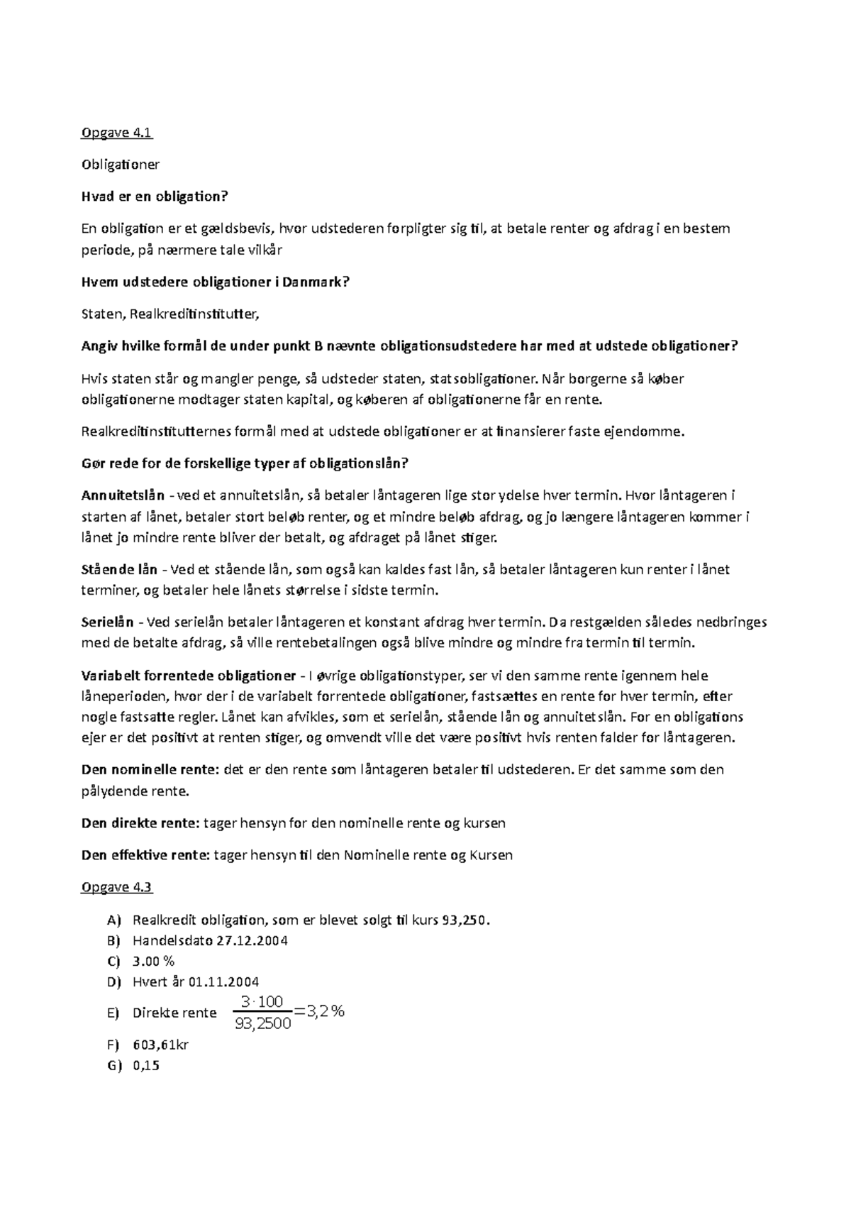 Obligationer - Resumé Finansiering - Opgave 4. Obligationer Hvad er en ...