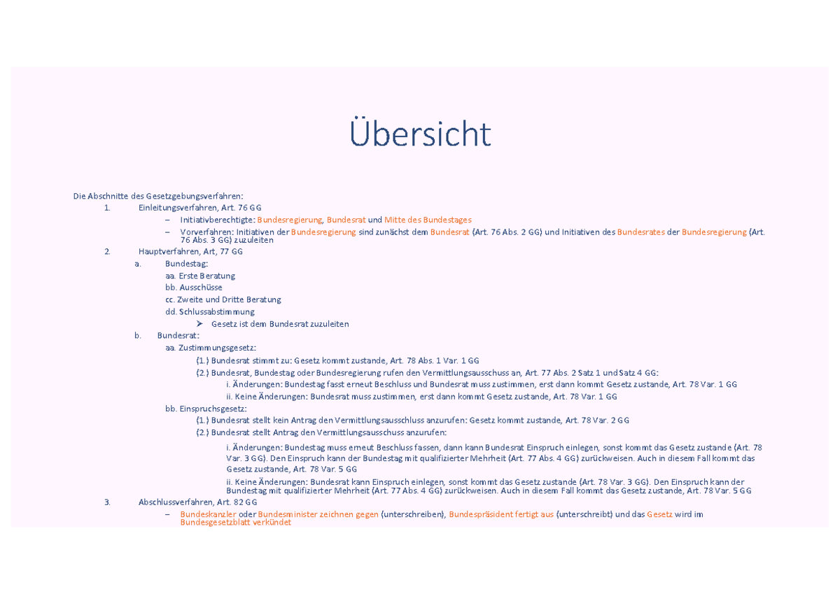 Uebersicht Gesetzgebungsverfahren und Gesetzgebungskompetenz ...