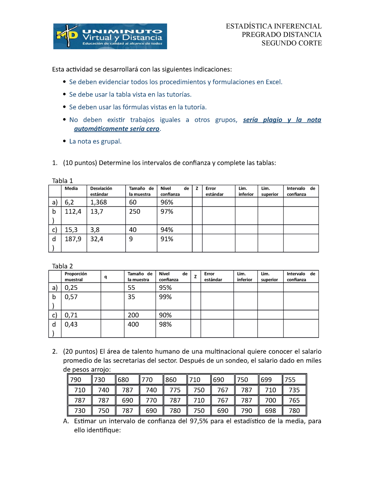 tabla de intervalos de confianza