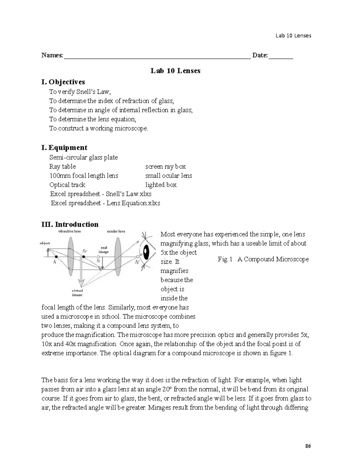 DL Lab 10 lenses lab worksheet Names