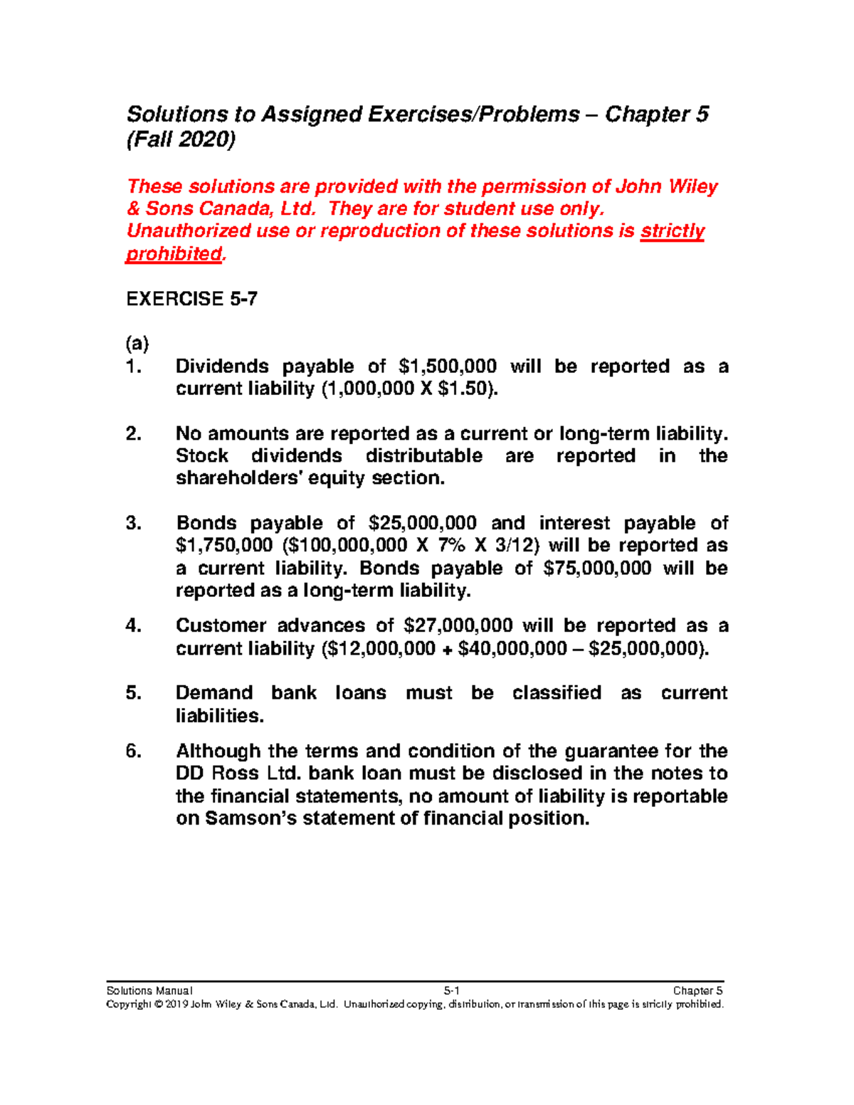 Chapter 5 - Financial Position And Cash Flows - Solutions Manual 5-1 ...