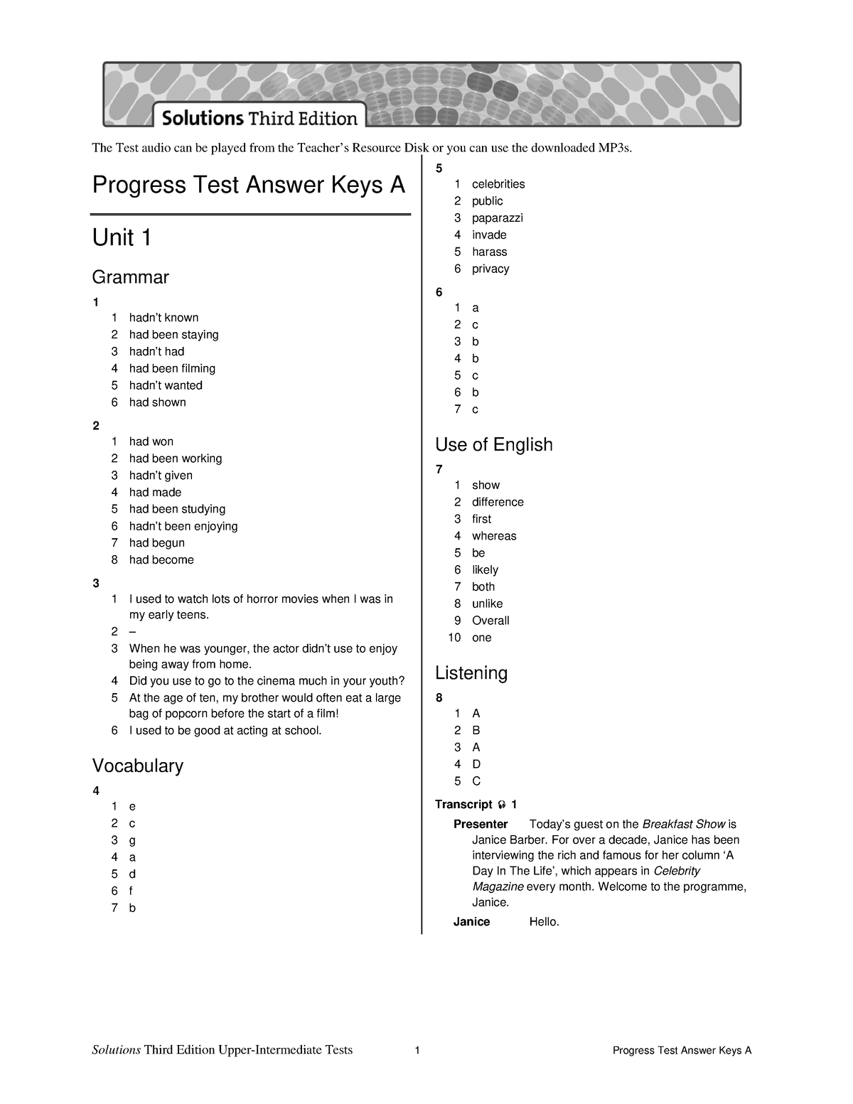 Sol3e Uppint Progress Test Answer Keys A - Progress Test Answer Keys A ...