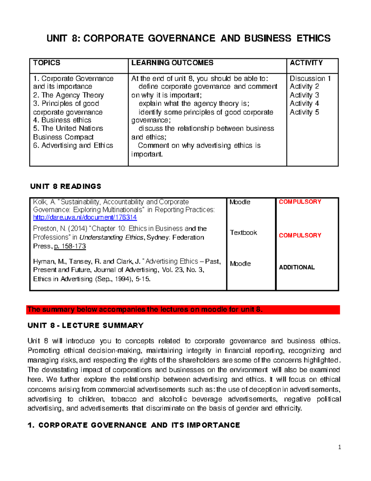 student essays corporate governance