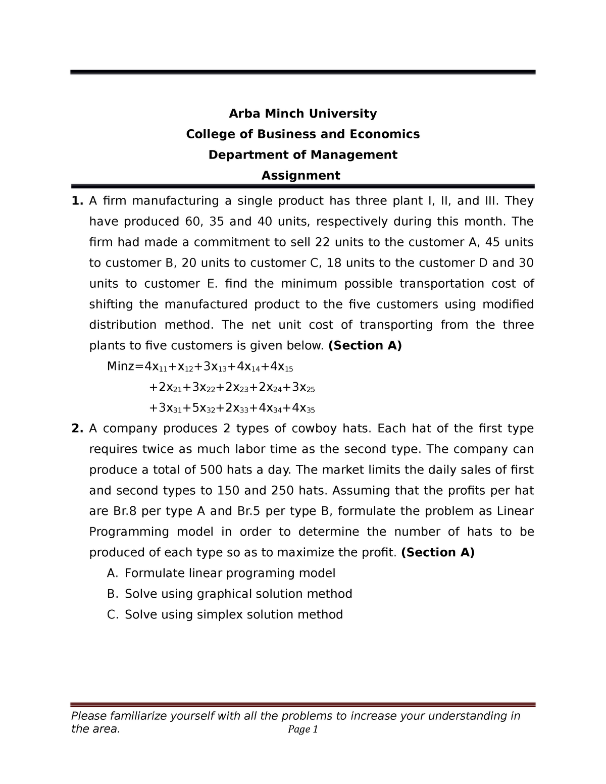 supply chain management assignments