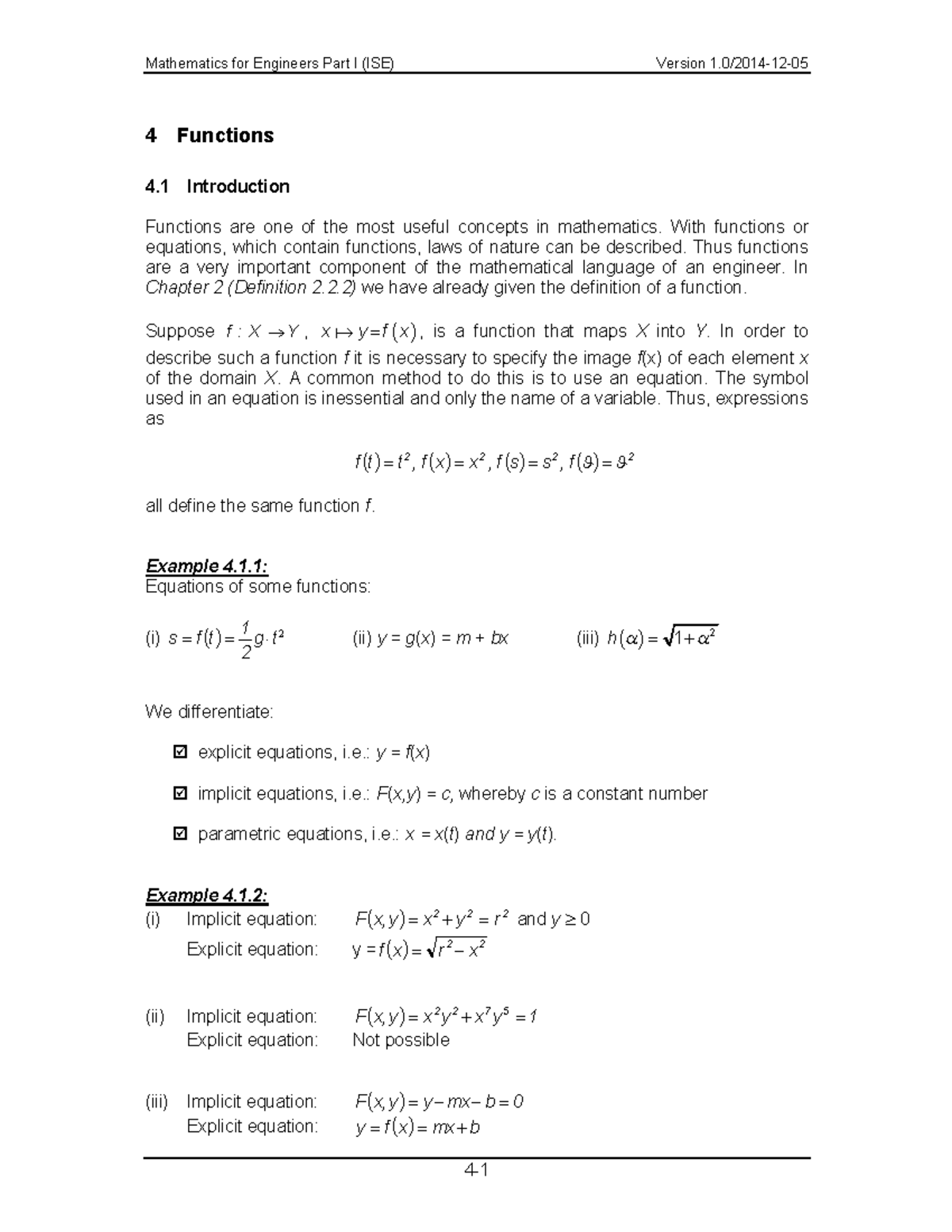 Mathematics For Engineers Part I Chapter 4 Mathematics For Engineers Part Ise Version 14 12 05 Functions Introduction Functions Are One Of The Most Useful Studocu