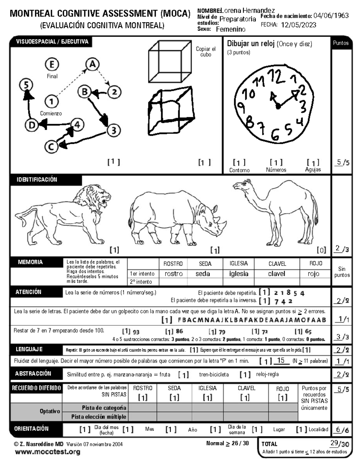 Mo CA Test En Español - MONTREAL COGNITIVE ASSESSMENT (MOCA ...