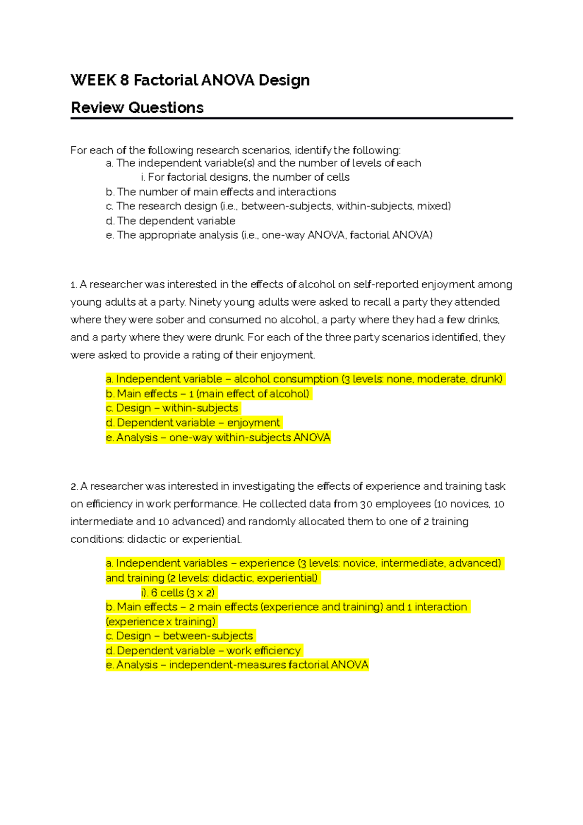 WEEK 8 Factorial Anova Revision - with Answers - WEEK 8 Factorial ANOVA ...