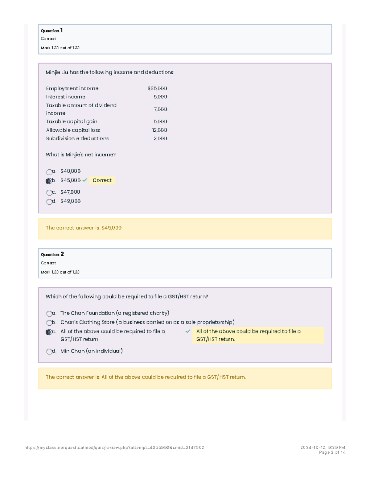 TAX QUIZ 1 - Taxation Quiz - Correct Mark 1 out of 1. Question 2 ...
