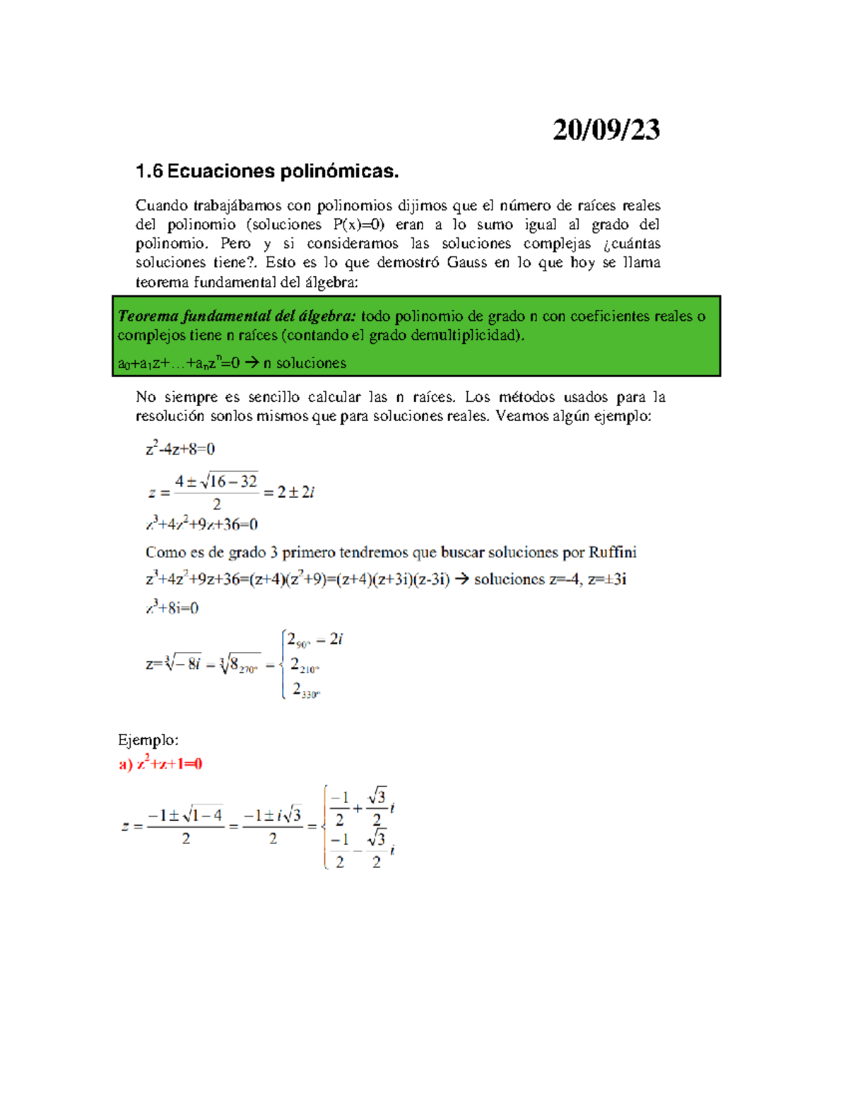 1.6 Ecuaciones polinómicas - Teorema fundamental del álgebra: todo ...