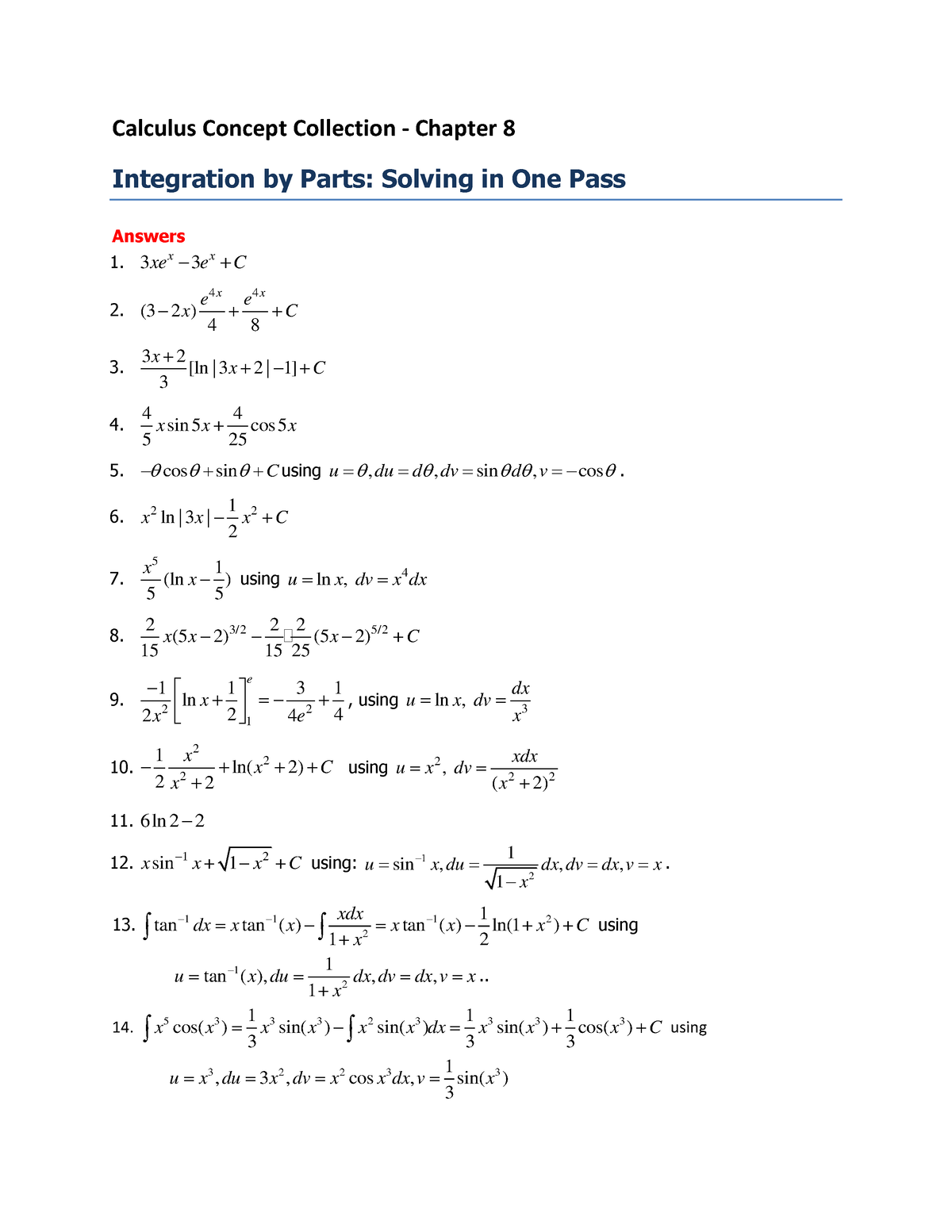 CC Calculus Chapter 8 Answers - Calculus Concept Collection - Chapter 8 ...