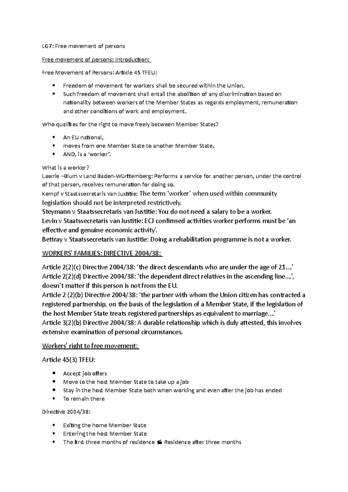 Document 17 - EU law all about free movement, including details of the ...