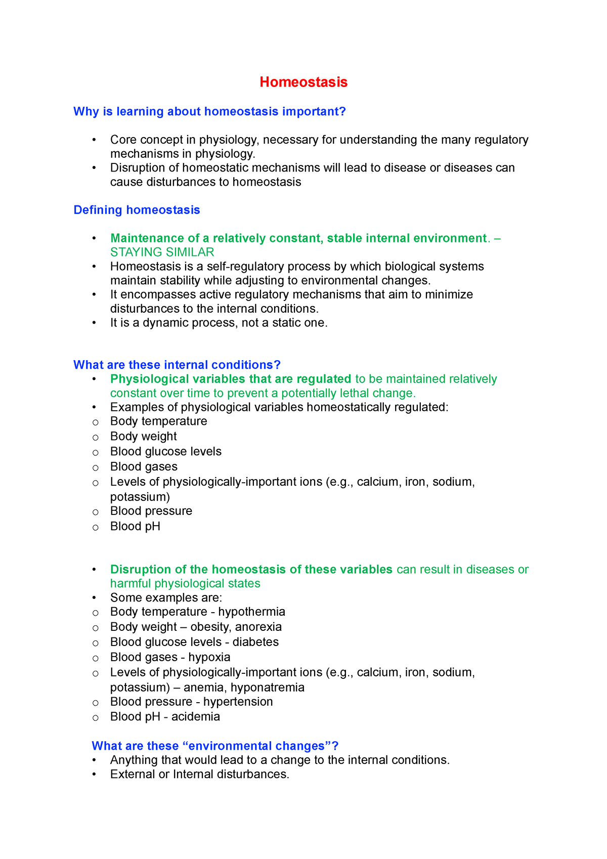 Homeostasis Lecture Notes - Homeostasis Why Is Learning About ...