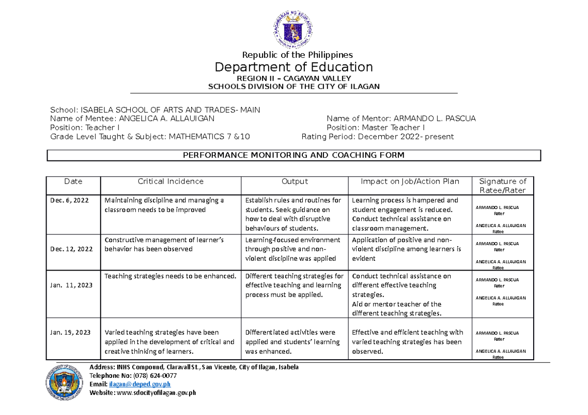 PMCF FOR Newly Hired - performance monitoring and coaching form ...