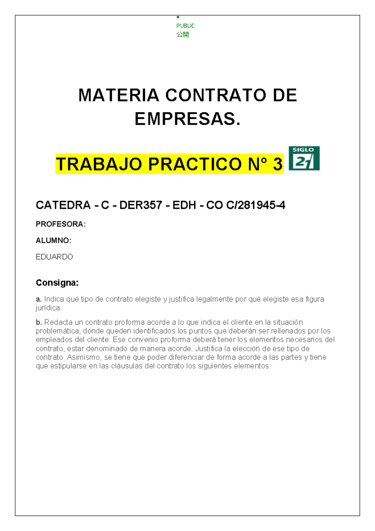 Tp 3 Contrato De Empresas Public 公開 Materia Contrato De Empresas Trabajo Practico N° 3 9023