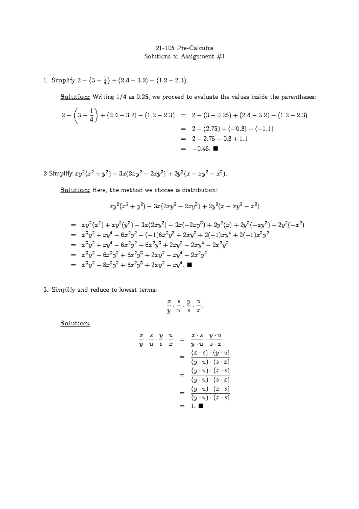 A1sols Summer 07 Key Pre Calculus Cmu Studocu