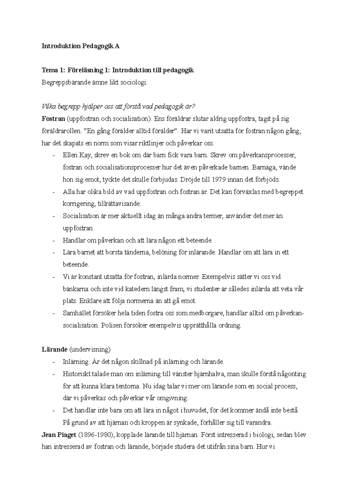 Introduktion Pedagogik A - Vilka begrepp hjälper oss att förstå vad ...