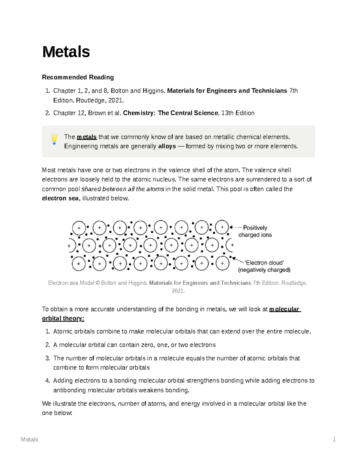 Metals - Chemistry for Engineers - Metals Recommended Reading Chapter 1 ...