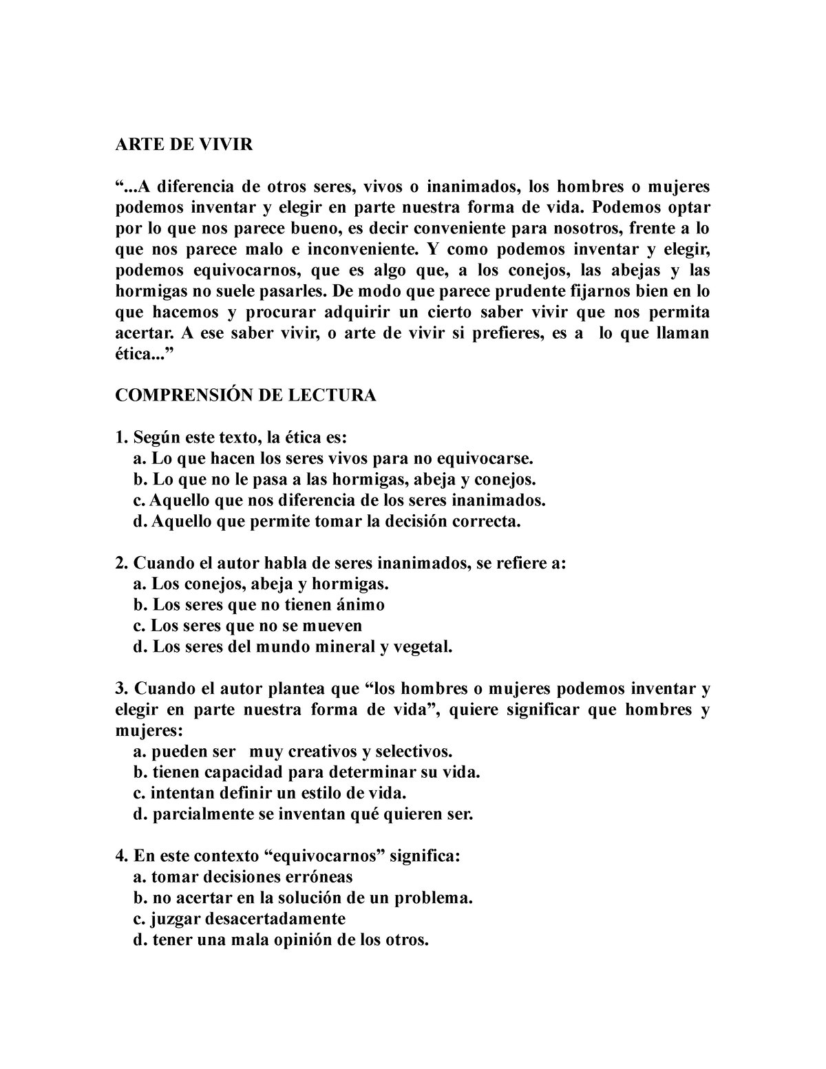 Arte De Vivir Etica 11 Arte De Vivir “ Diferencia De Otros Seres Vivos O Inanimados Los 0128