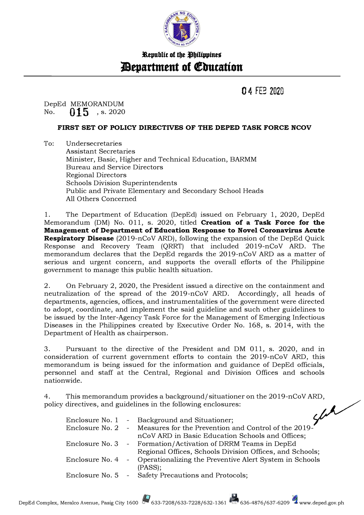 DM S2020 015 - Fdtthrhrtsehtb - DepEd MEMORANDUM No. , S. 2020 FIRST ...