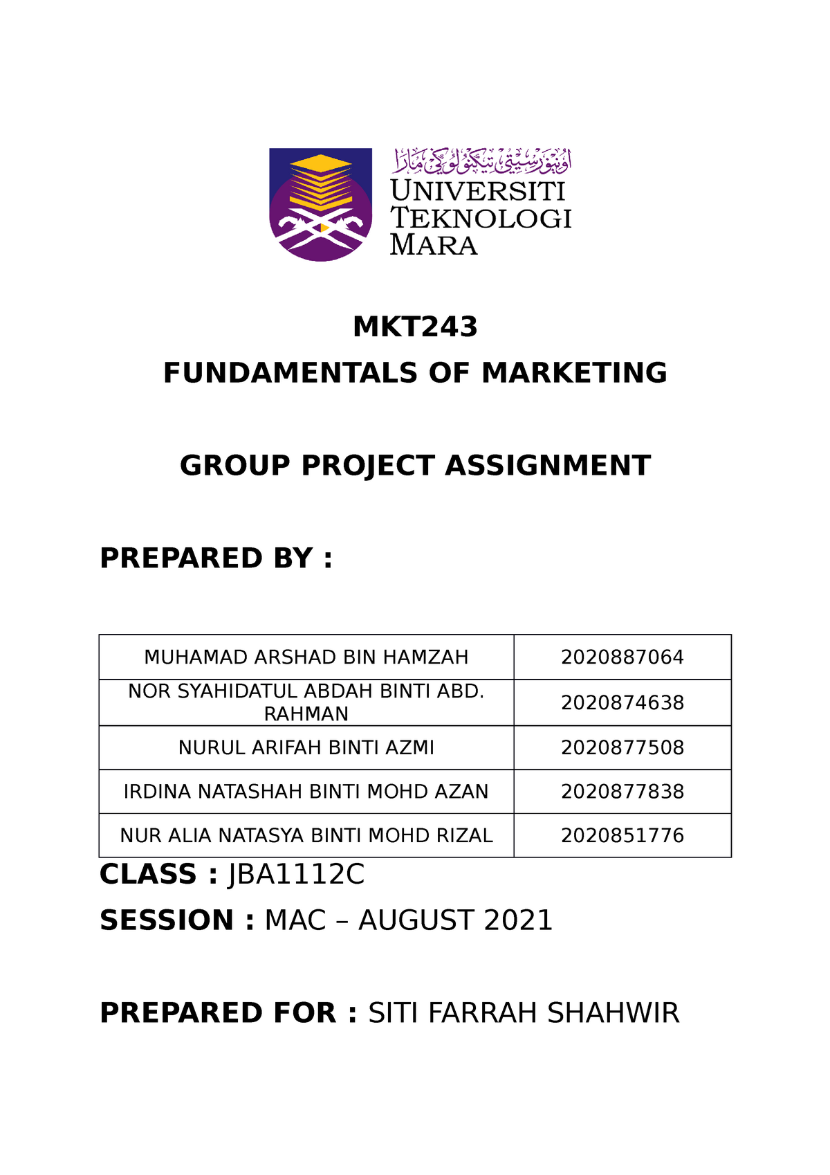 group assignment mkt243