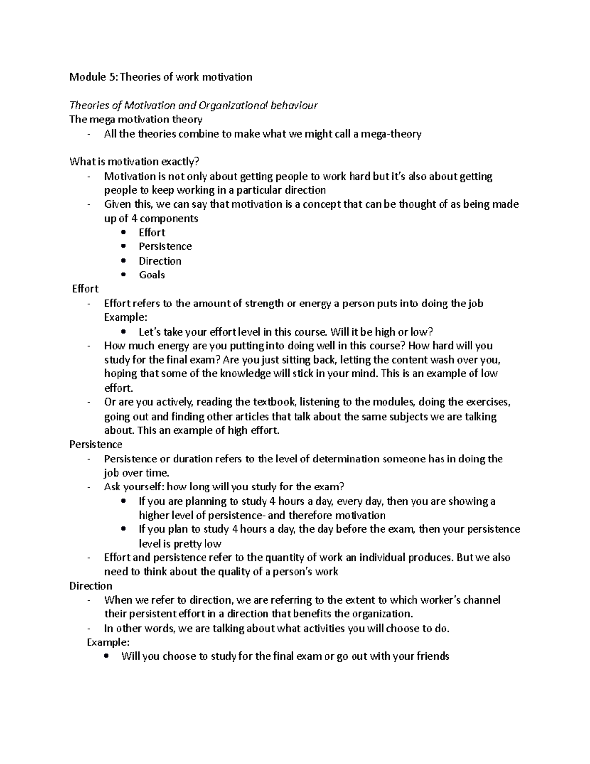 Module 5 - Module 5: Theories of work motivation Theories of Motivation ...