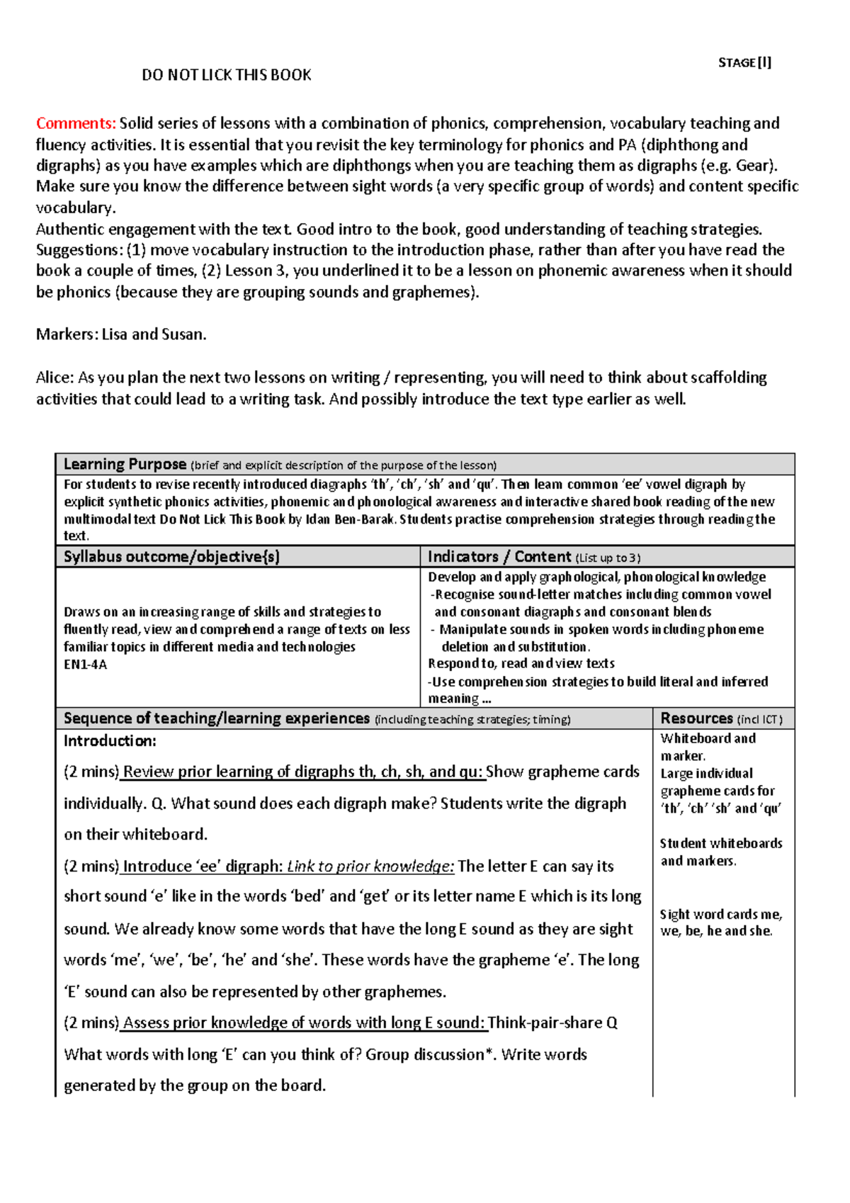 Sample Work - Distinction - STAGE [l] Comments: Solid series of lessons ...