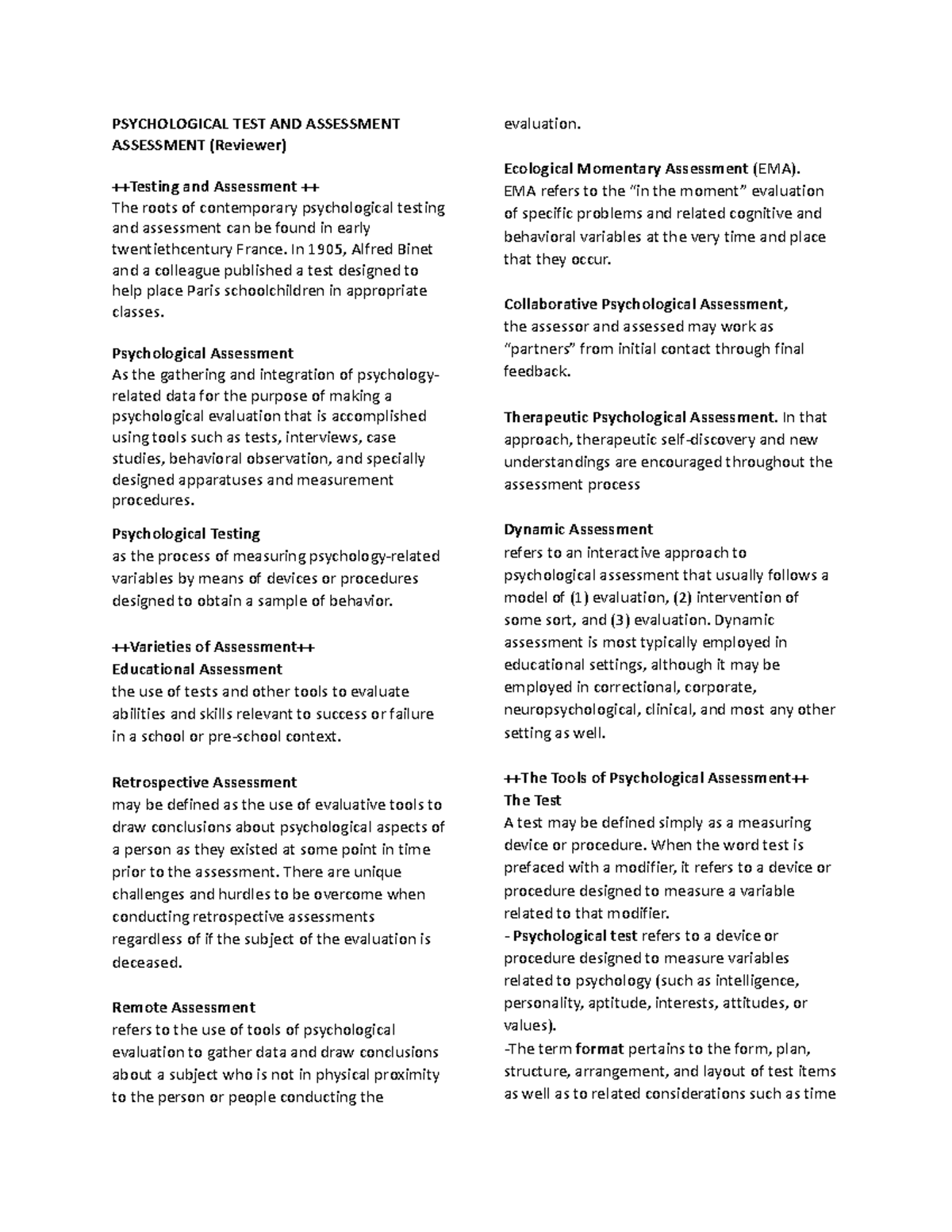 Psychological Assessment Reviewer - PSYCHOLOGICAL TEST AND ASSESSMENT ...